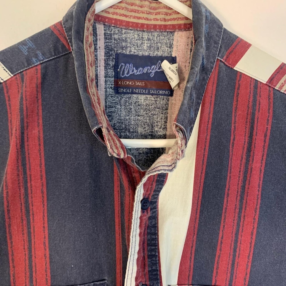 Wrangler X-Long Tails Western Shirt Mens 16.5x36 Striped Long Sleeve~Large Tall - Picture 6 of 12